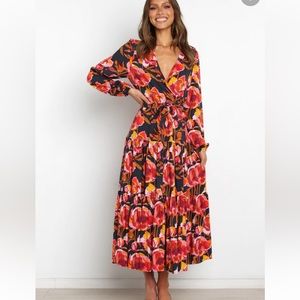 Petal + Pup Balsa navy long sleeve tiered maxi dress